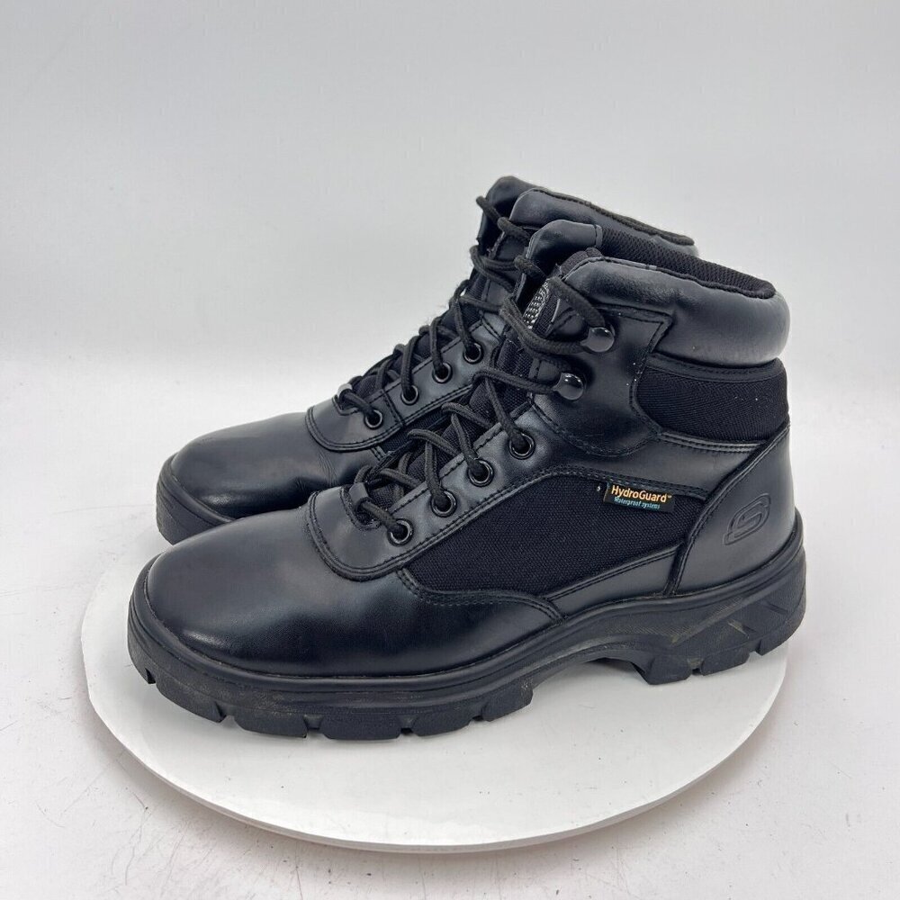 Sketchers RelaxedFit Men Size  8.5 Black Leather Waterproof Slip Resistant Boot